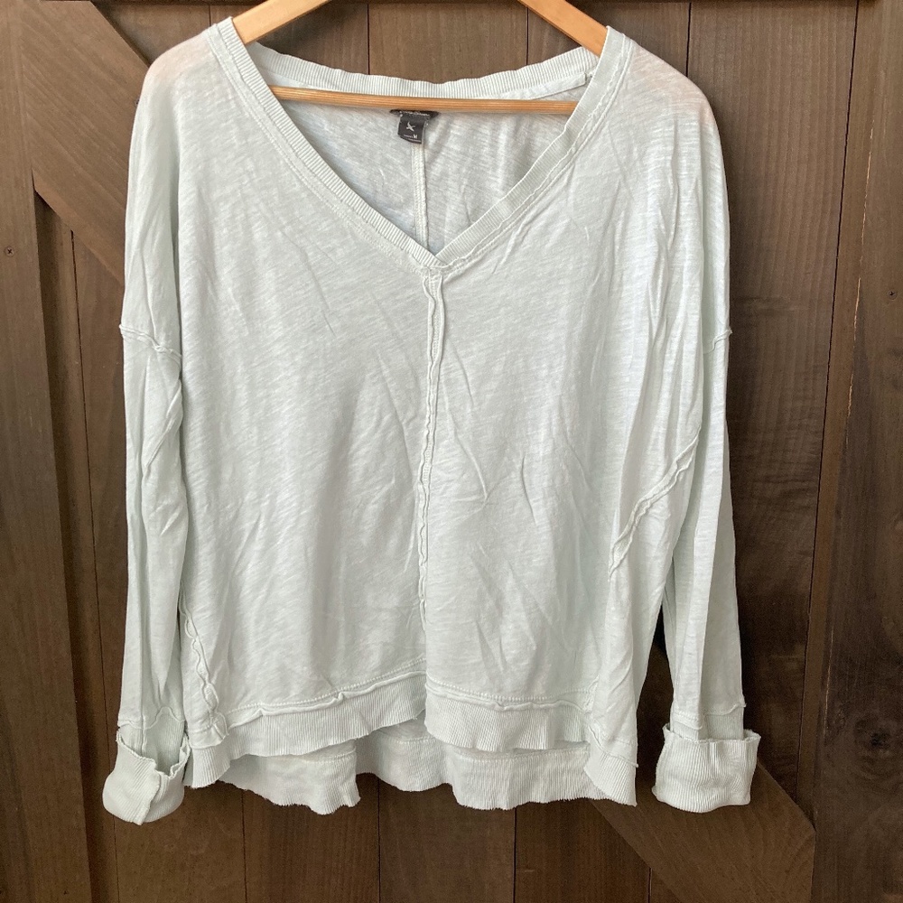 Eddie Bauer Long Sleeve V Neck Raw Edge Top
